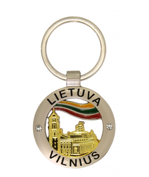 Apvalus metalinis raktų pakabukas su Vilniaus Katedra
